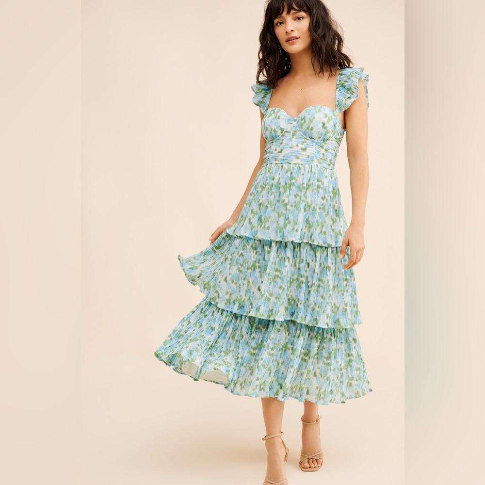 Anthropologie Rachel Parcell Corset Pleated Midi Dress